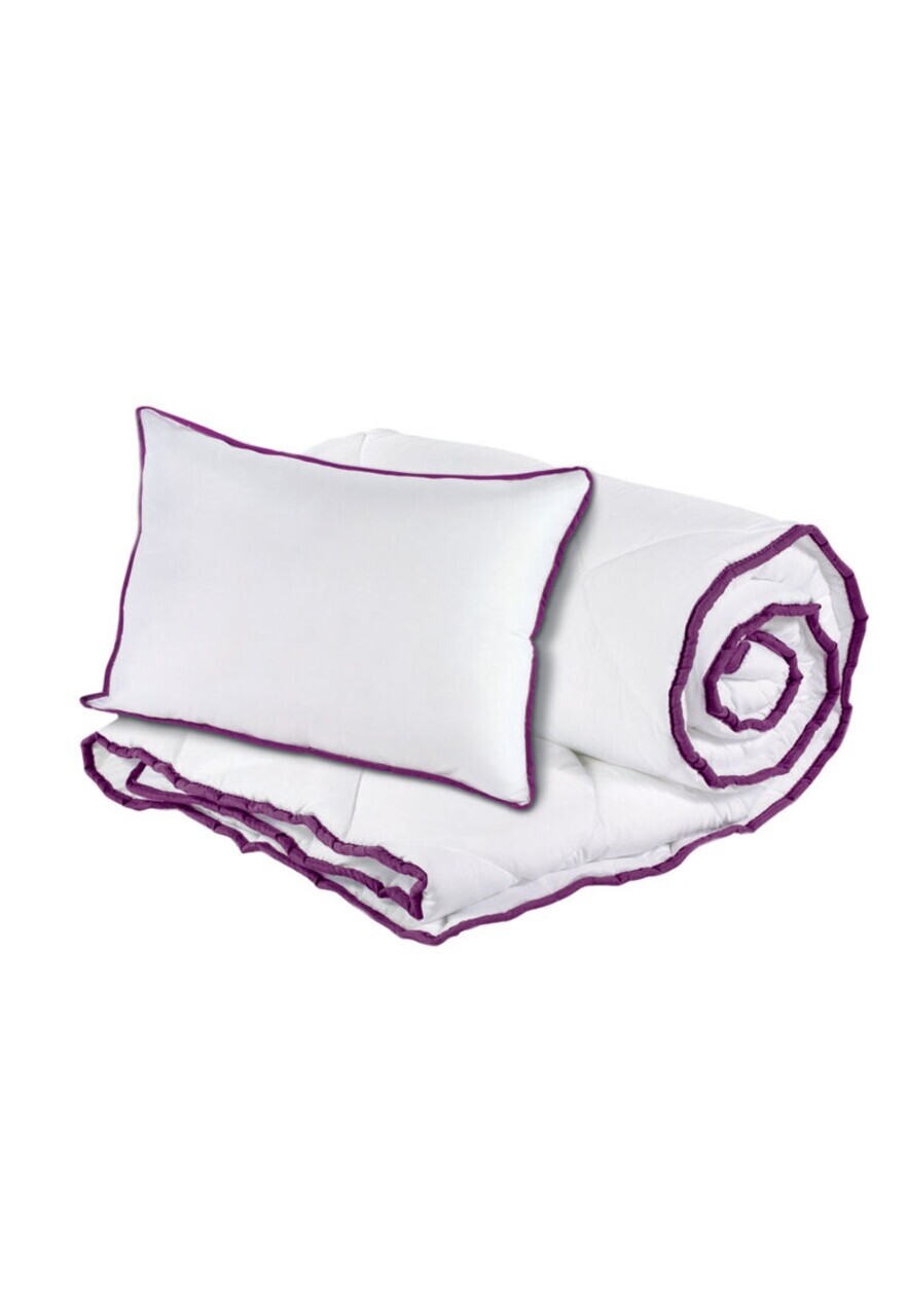 Set Alcam perna microfibra 50x70 cm si pilota matlasata 140x200 cm, Alb/Mov - imagine 4